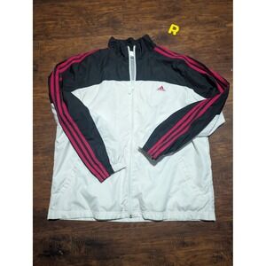 Adidas Women's Track Jacket White Black Pink Stripes‎ Full Zip Sz XL F1